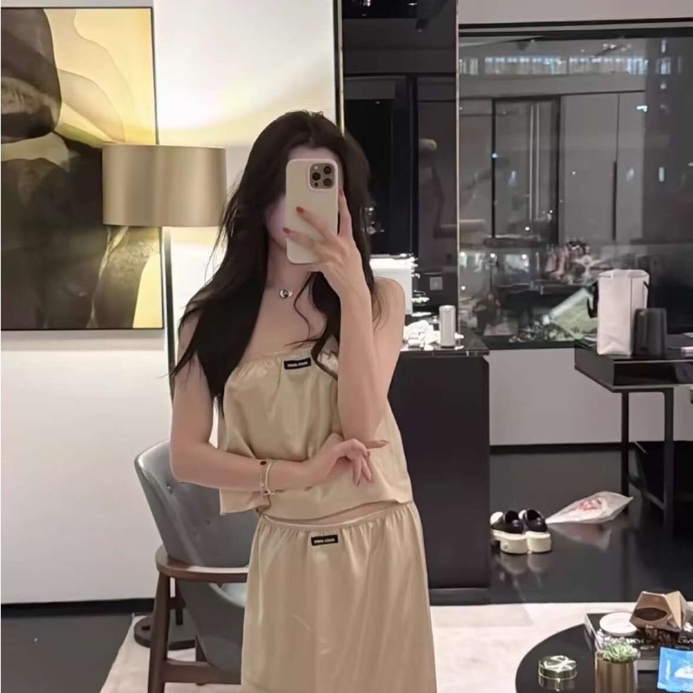 Miu Miu Champagne Silk Cami & Midi Skirt Set✨ - Picture 8 of 8
